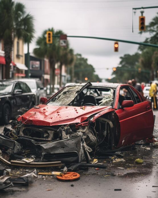 Car accident on a busy Tallahassee road highlighting the concept of liability and fault.